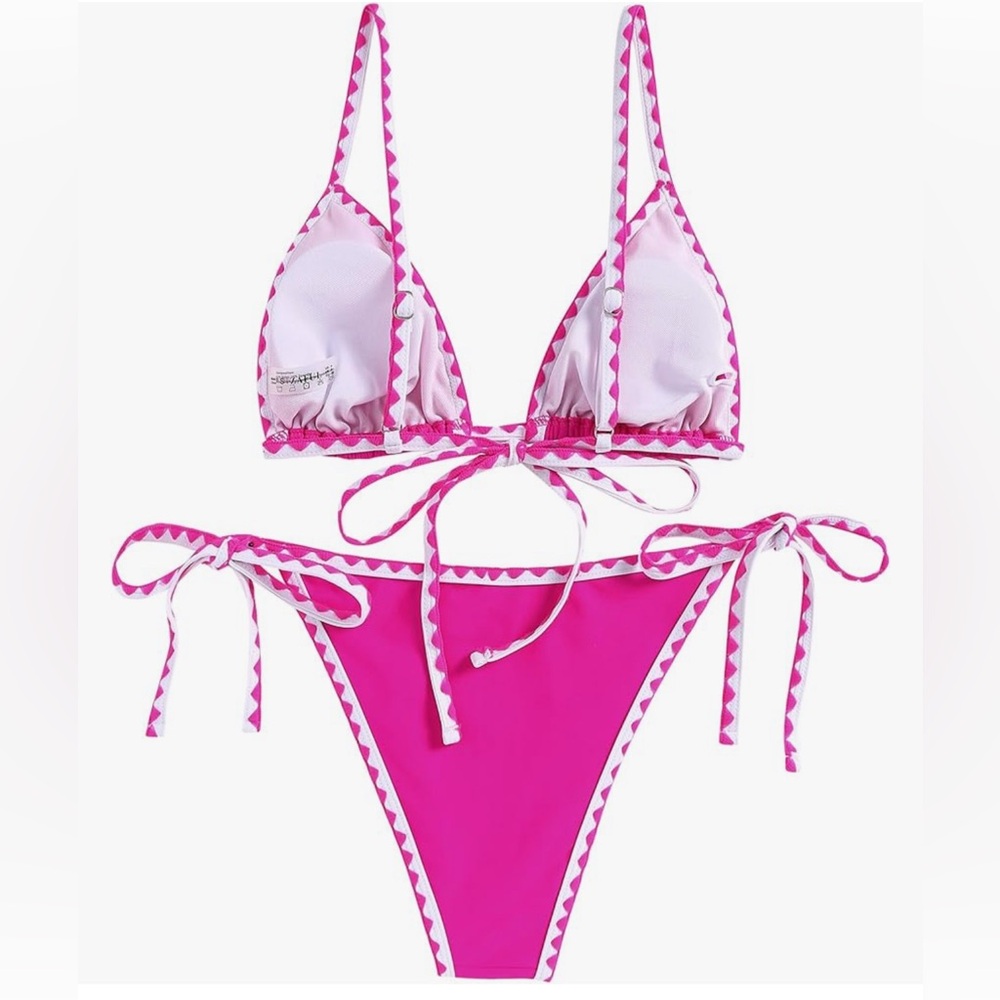 ZAFUL Women's Triangle String Bikini Tie Side Whip Stitch Hot Pink S NWT - Picture 3 of 7